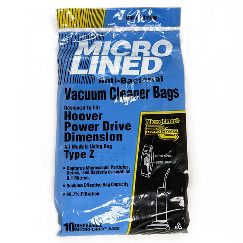 DVC Microlined Antibacterial Vacuum Bags, 10pk, for Hoover Power Drive, Dimension, Caddy Vac, Models U5252-930, U5130-900