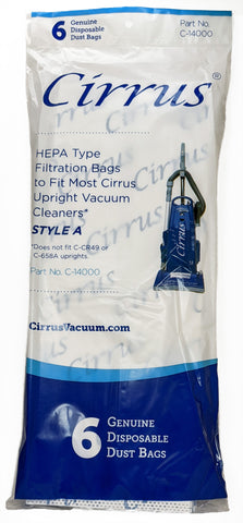 Cirrus HEPA Type Vacuum Bags Style A, C-14000, 6 Pack