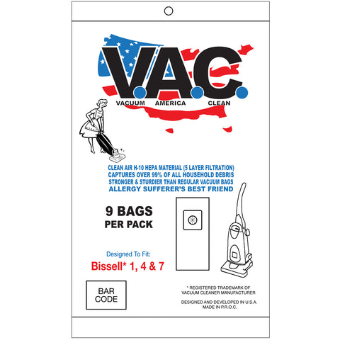 VAC16 H-10 HEPA Vacuum Bags, 9pk, for Bissell 1/4/7