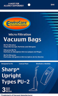 Envirocare Vacuum Bags for Sharp Upright, Type PU-2, Pack of 3