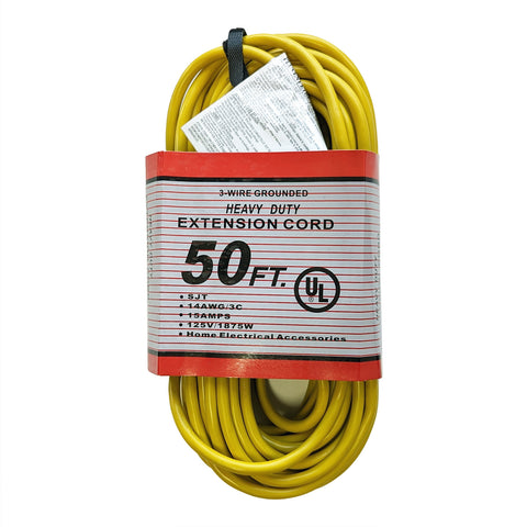 Heavy Duty Extension Cord with Lighted Ends, 14/3, 50', Yellow